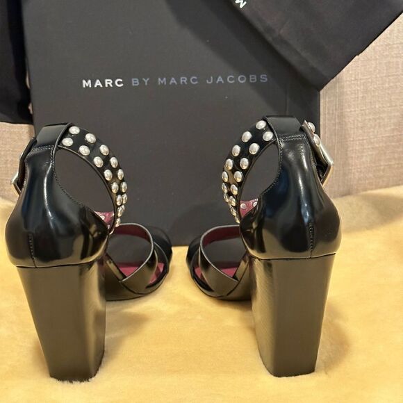 Marc Jacobs Jamie Stud Strap Half Moon Sandal Hight Heel Shoes US 7,5 EU37,5 - Picture 5 of 14